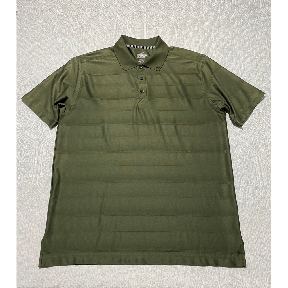 Ahead Extreme Mens Large Olive Green Striped Performance Golf Polo Shirt L‎